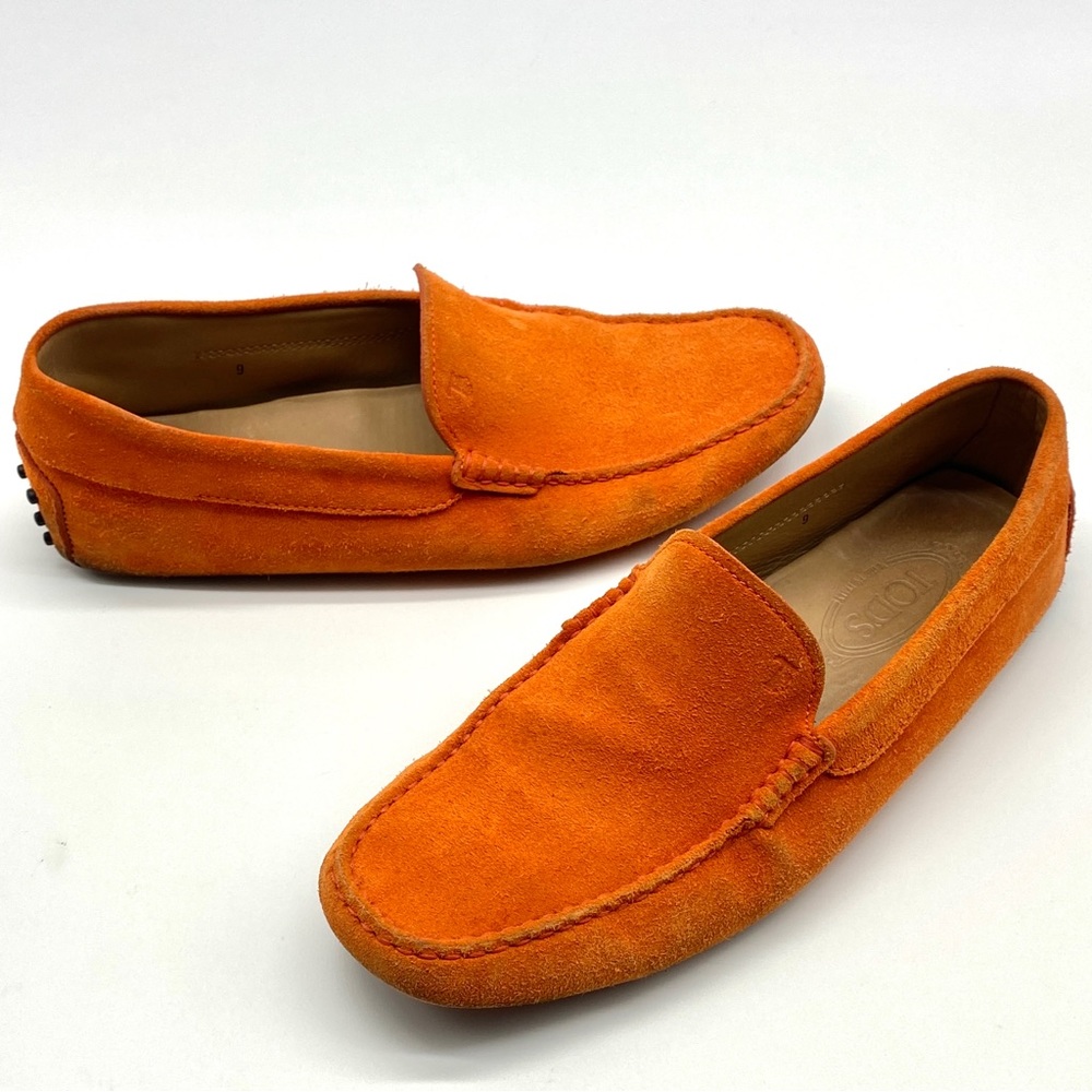 TOD’S GOMMINO ORANGE SUEDE LEATHER SLIP ON DRIVING LOAFER COMFORT SHOES MENS 9